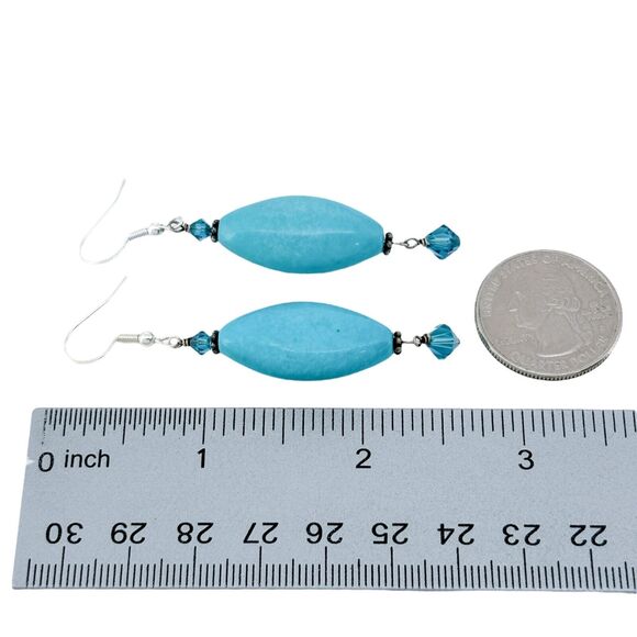 Vintage Sterling Silver 925 Crystal & Compressed Turquoise Dangle Earrings - Picture 5 of 5